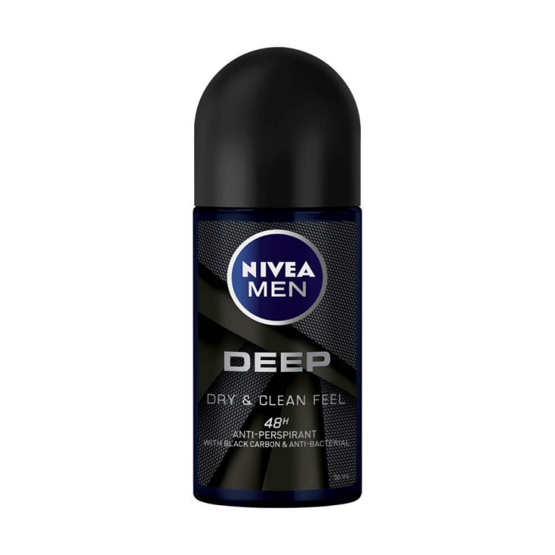  Deodorant Roll On Anti-Perspirant NIVEA Men Deep Dry & Clean Skin Feeling, 50 ml, Protectie pana la 48h 