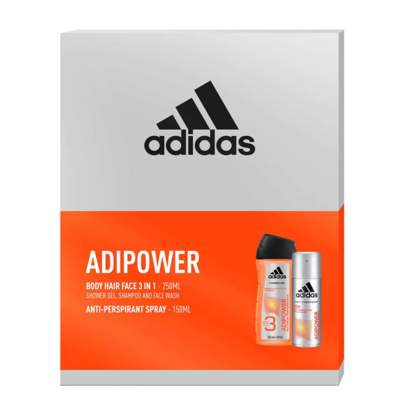 Set 2 Cosmetice Barbati Adidas AdiPower, Antiperspirant Spray 150 ml, Gel de Dus 3 in 1 250 ml