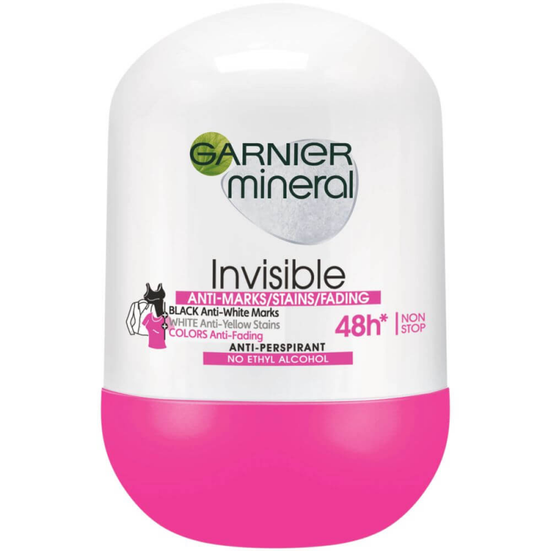  Antiperspirant Roll-On Garnier Mineral Invisible Black/White/Colors, 50 ml, Antipete 