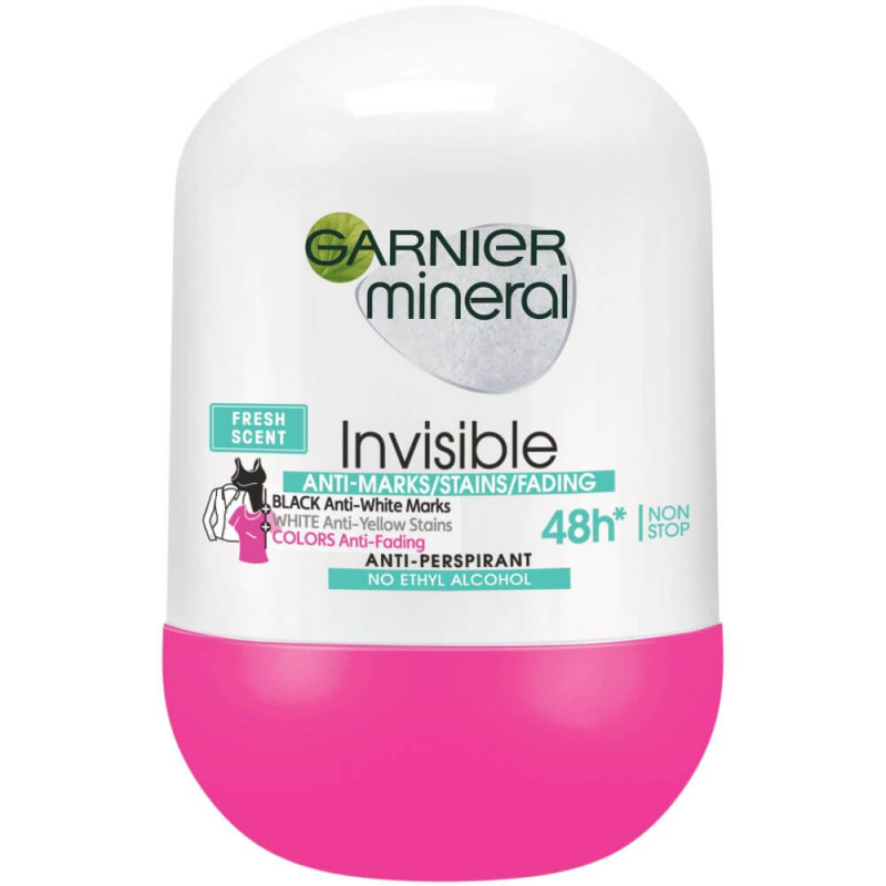  Antiperspirant Roll-On Garnier Mineral Invisible Black/White/Colors Fresh Scent, 50 ml, Antipete 