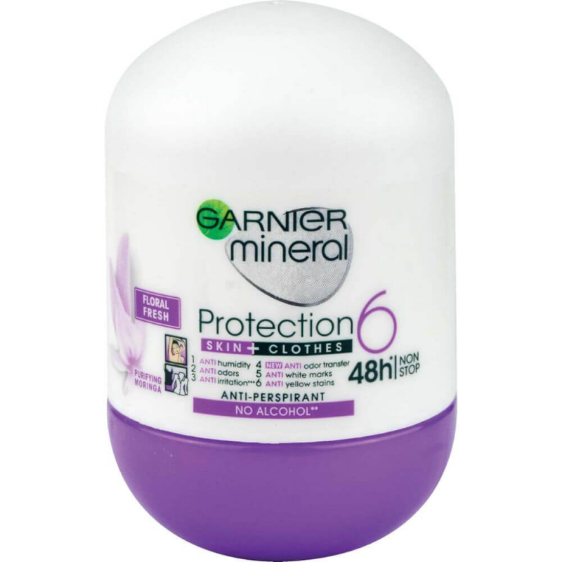  Antiperspirant Roll-On Garnier Mineral Protection Floral Fresh Skin + Clothes, 50 ml 
