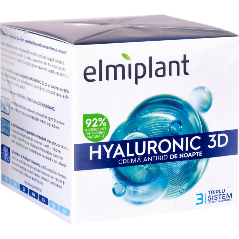 Crema de Noapte Antirid Elmiplant Hyaluronic 3D, 50 ml