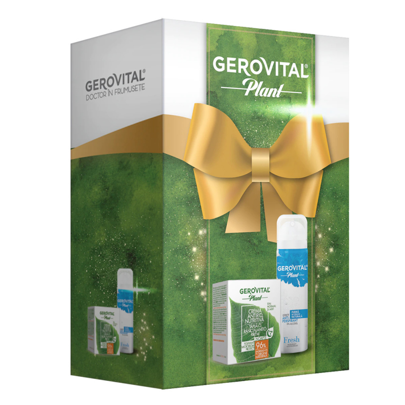  Set Cadou Gerovital Plant: Crema Antirid Nutritiva Microbiom Protect, 50 ml + Antiperspirant Deodorant Fresh, 150 ml 