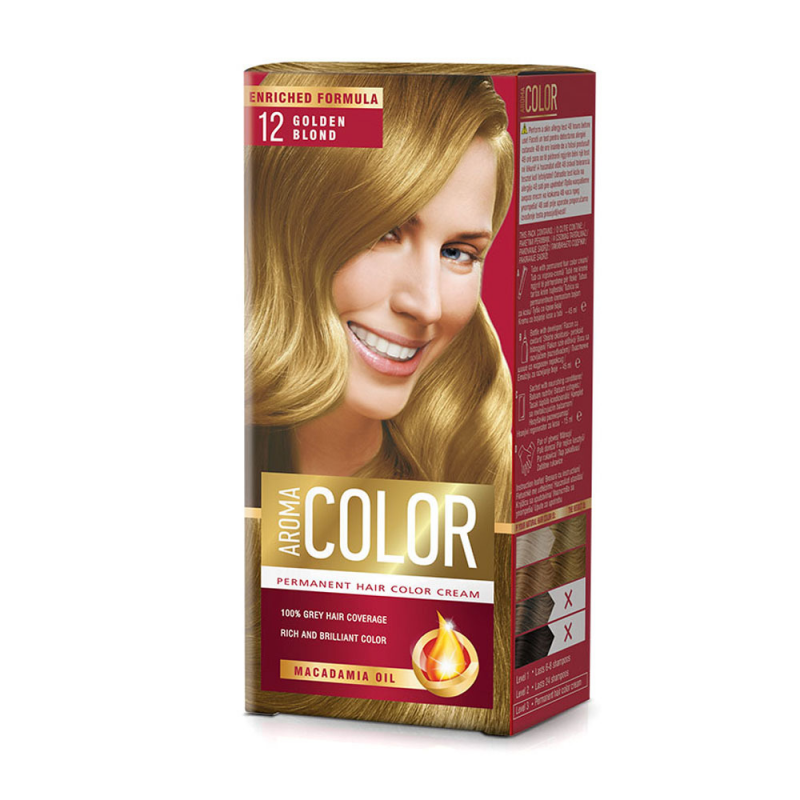 Vopsea Permanenta de Par Aroma Color 12, Blond Auriu, 90 ml 