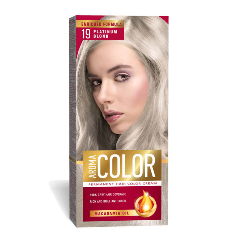  Vopsea Permanenta de Par Aroma Color 19 Blond Platinum, 90 ml 
