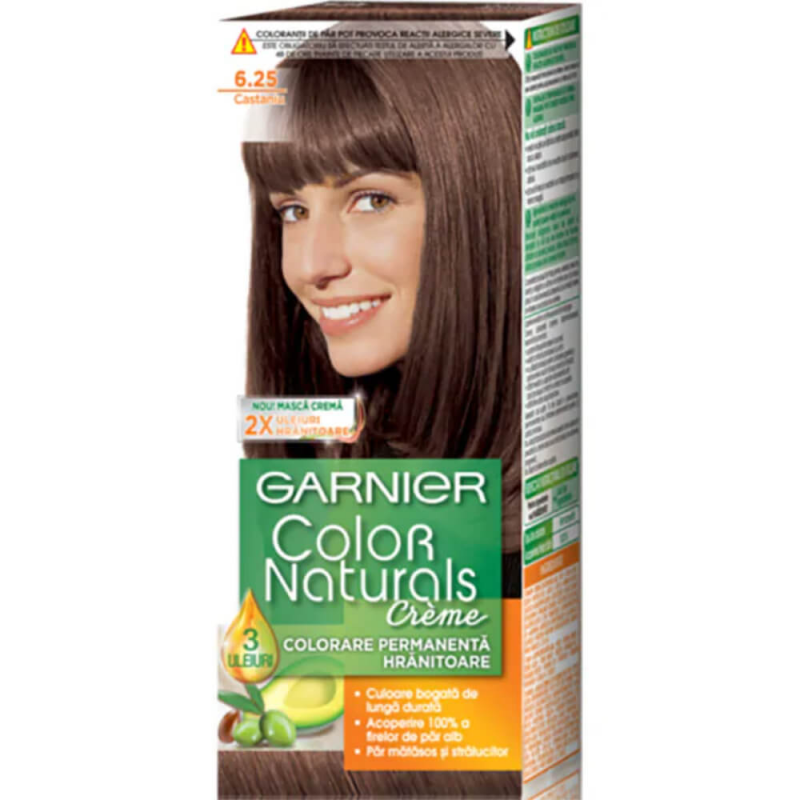 Vopsea de Par Permanenta Garnier Color Naturals 6.25, Castaniu, 110 ml, Fara Amoniac