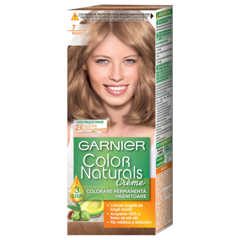 Vopsea de Par Permanenta Garnier Color Naturals 7, Blond, 110 ml, Fara amoniac