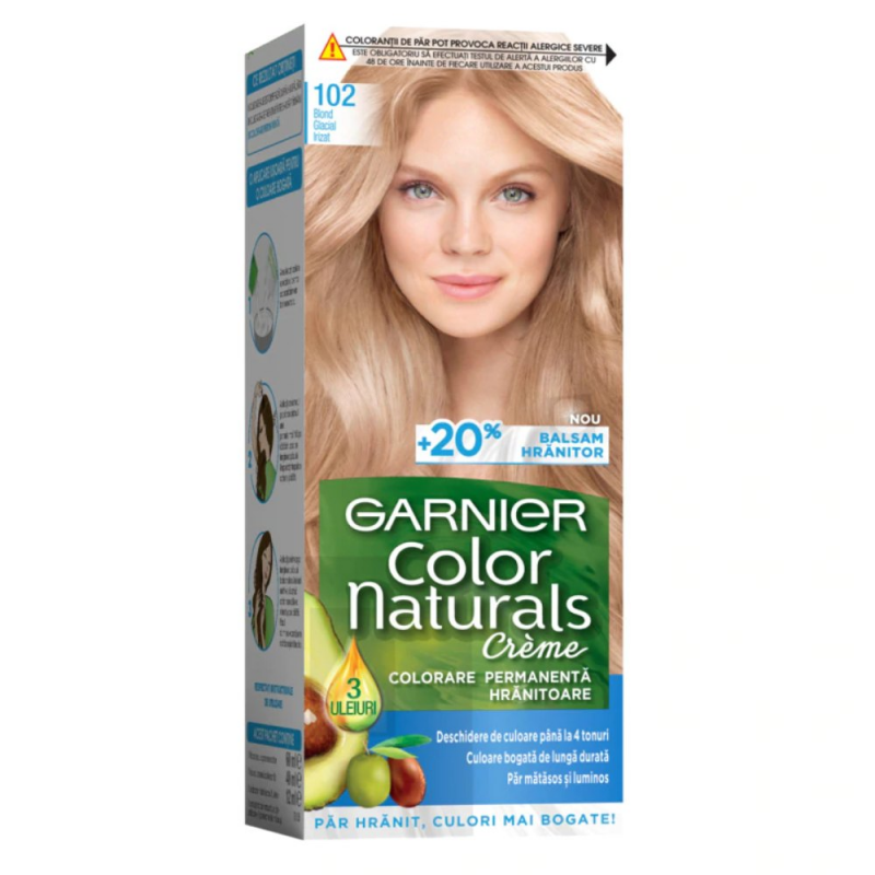 Vopsea Permanenta de Par 102 Blond Glacial Irizat, Garnier Color Naturals, 110 ml