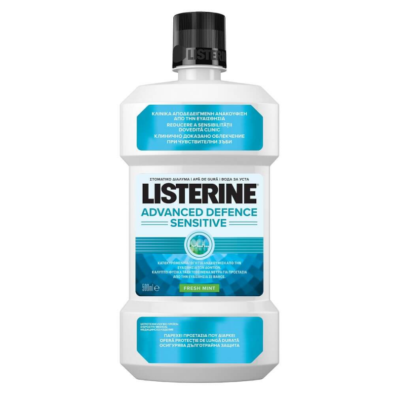  Apa Gura Listerine Defence Sensitive, 500 ml, cu Menta 
