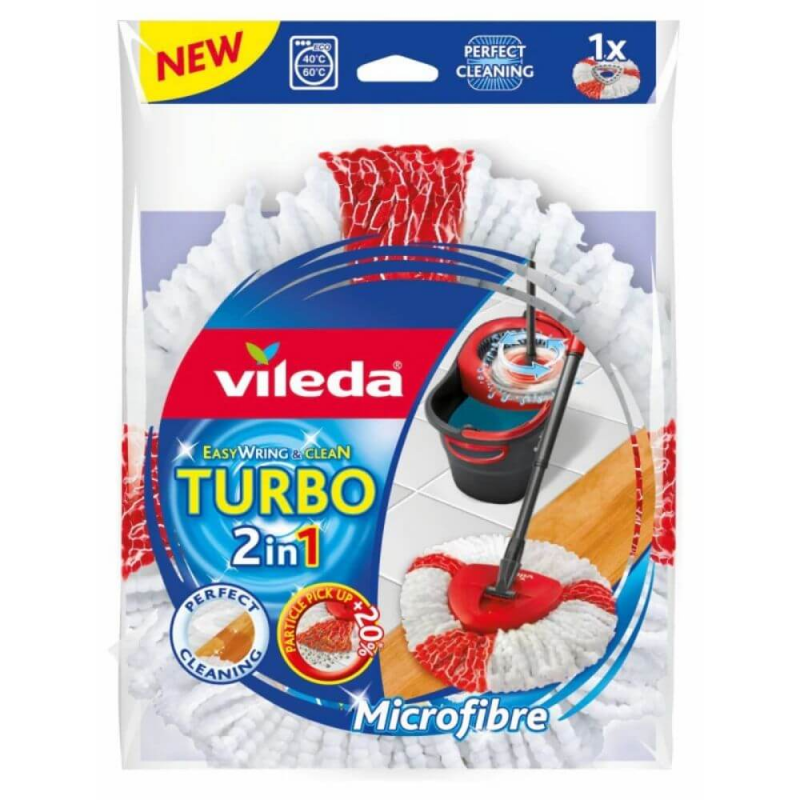  Rezerva Mop Vileda Easy Wring Turbo 2 in 1, Microfibra, Alb/Rosu 