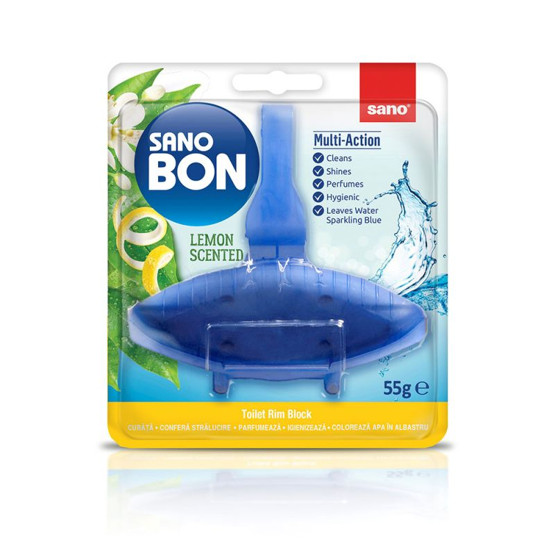 Odorizant solid Sano pentru vasul toaletei, Bon Blue Lemon, 55g