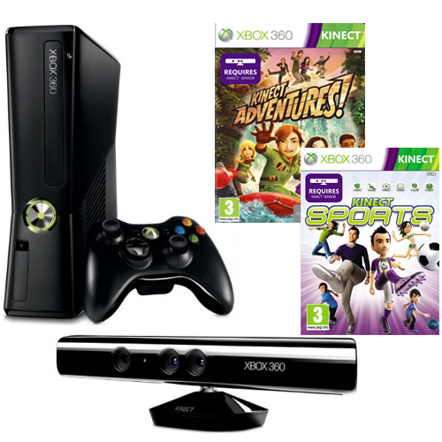 Consola Microsoft Spring Bundle Xbox 360, 4GB + Kinect Sensor + Joc Adventure + Joc Kinect Sports