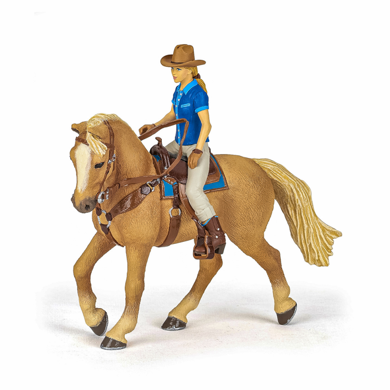 Set figurine Papo - Cai si Ponei, Cowgirl pe cal
