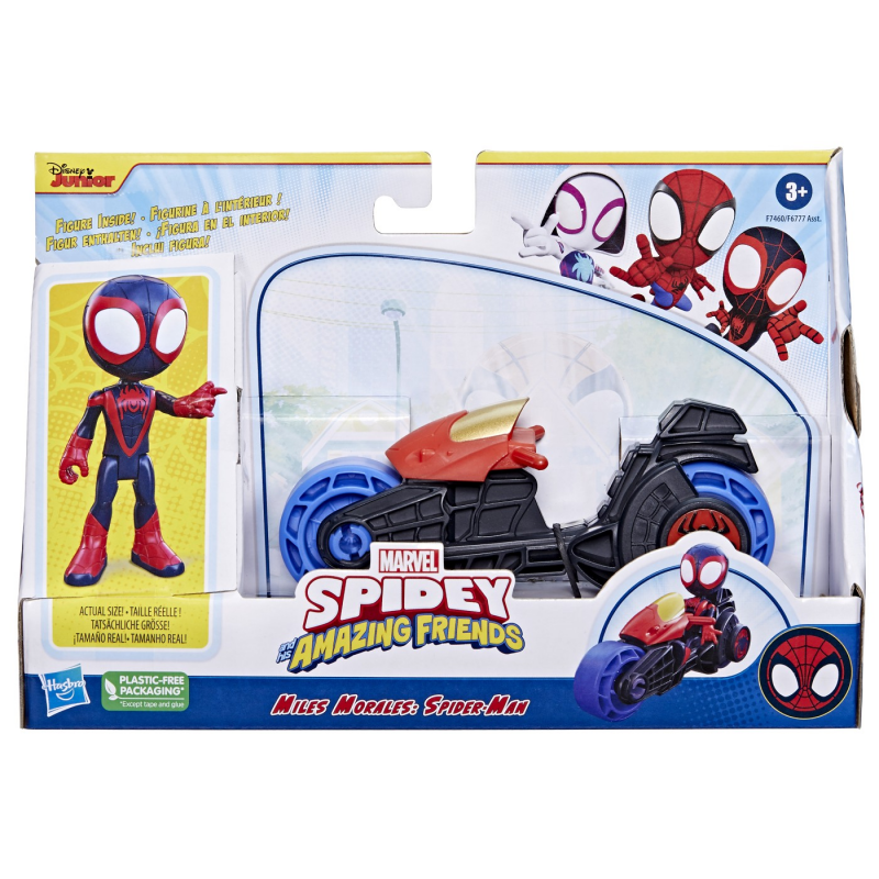 Spidey Prietenii Extraordinari - Set Motocicleta si Figurina Miles Morales Spider-Man, 10 cm