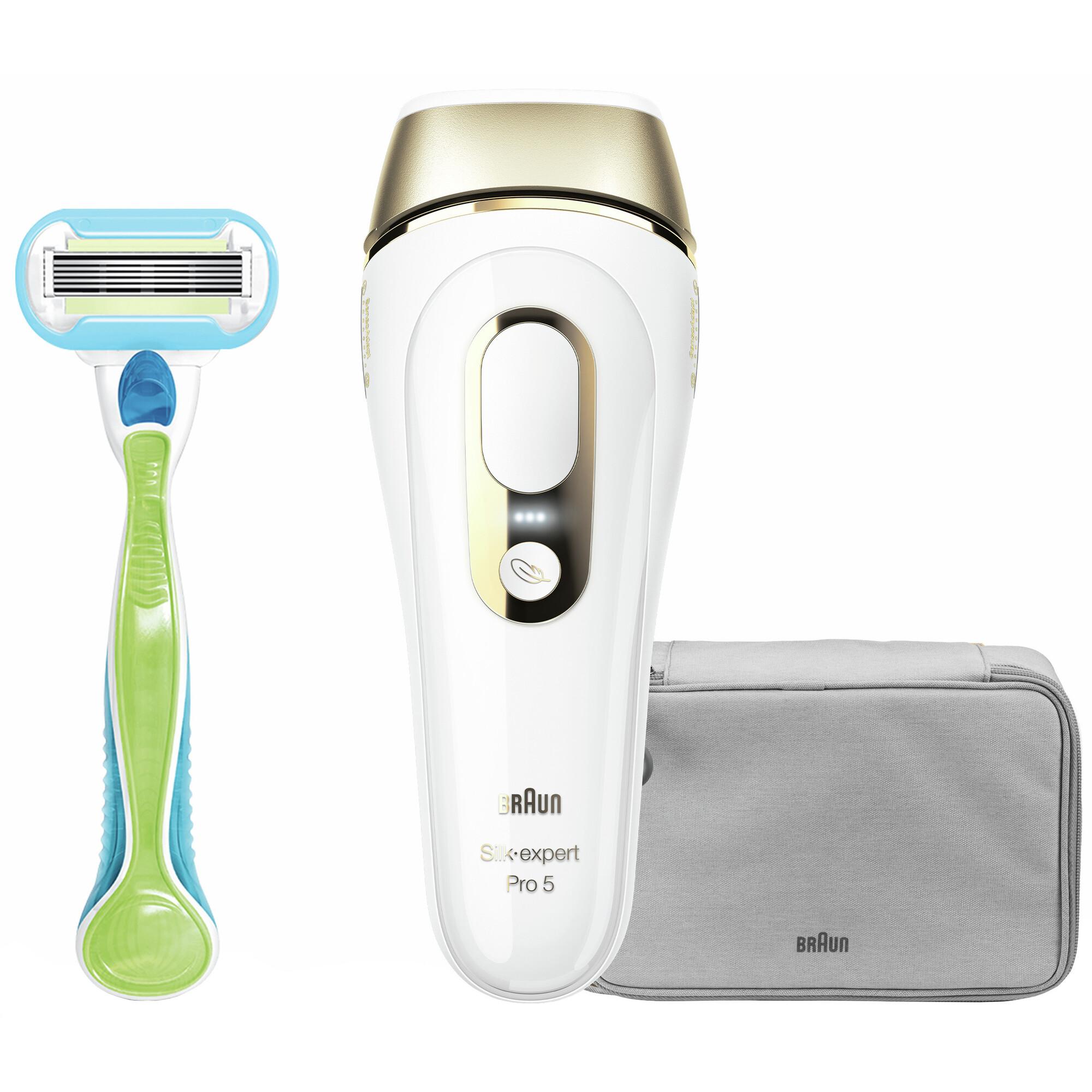  Epilator IPL Braun Silk-expert Pro 5 PL5014, 400.000 impulsuri luminoase, Alb/Auriu 