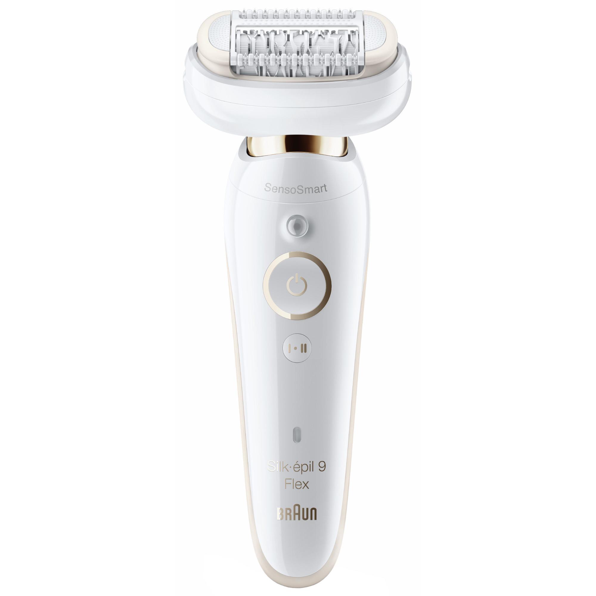 Epilator Braun Silk-epil 9 Flex 9001, 40 Pensete, 2 Viteze, Umed/uscat, Alb/auriu