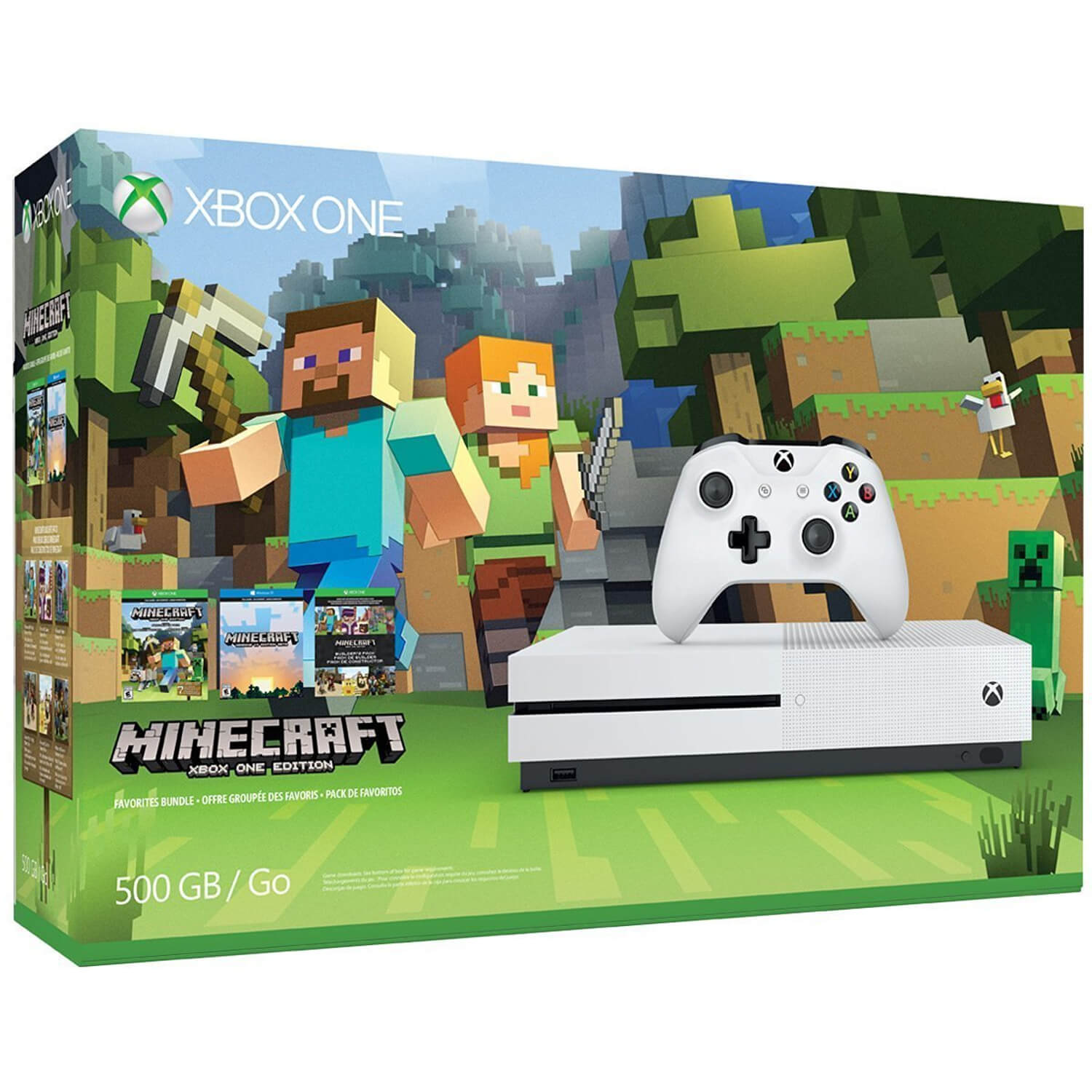 Consola Microsoft Xbox One Slim 500GB, Alb + Minecraft