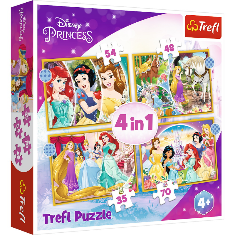  Puzzle Trefl 4 in 1 - Disney Princess, Ziua fericita, 35/48/54/70 piese 