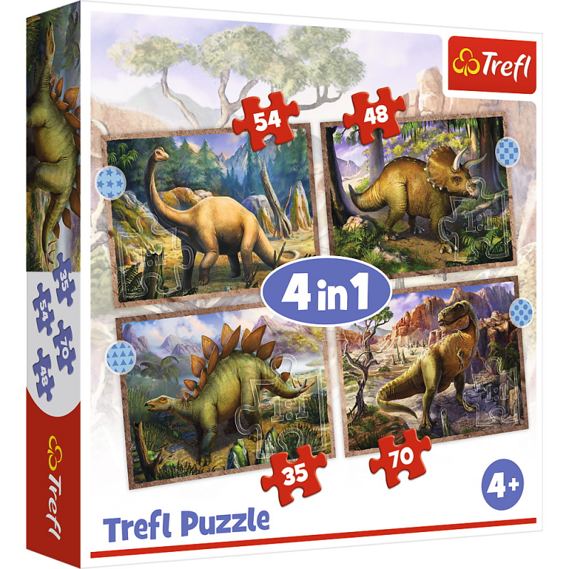  Puzzle Trefl 4 in 1 - Dinozaurii Interesanti, 35/48/54/70 piese 