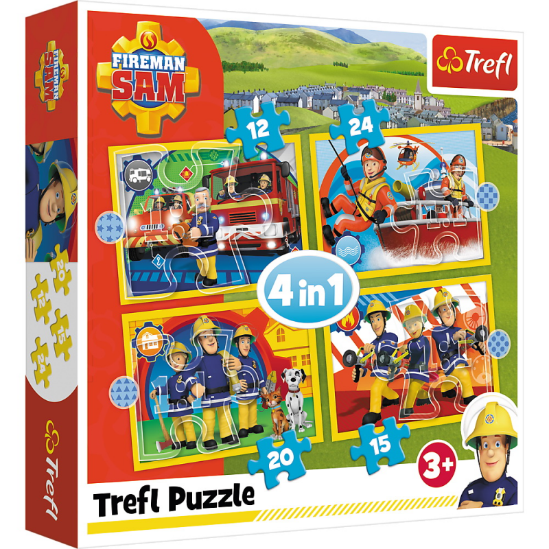 Puzzle Trefl 4 in 1 - Ajutoarele Pompierului Sam, 71 piese