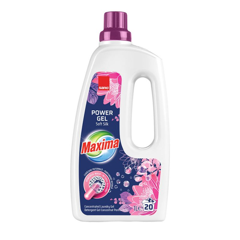 Detergent gel concentrat pentru rufe Sano Maxima Soft Silk, 20 spalari, 1 l