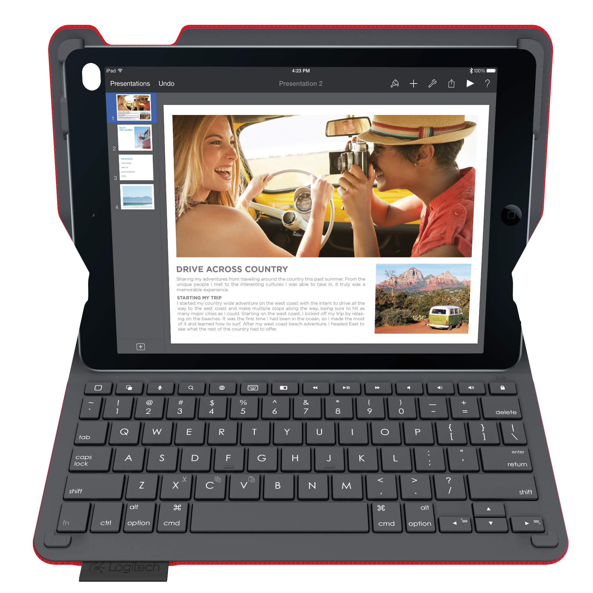  Husa cu tastatura Logitech 920-006608, iPad Air 2, Rosu 