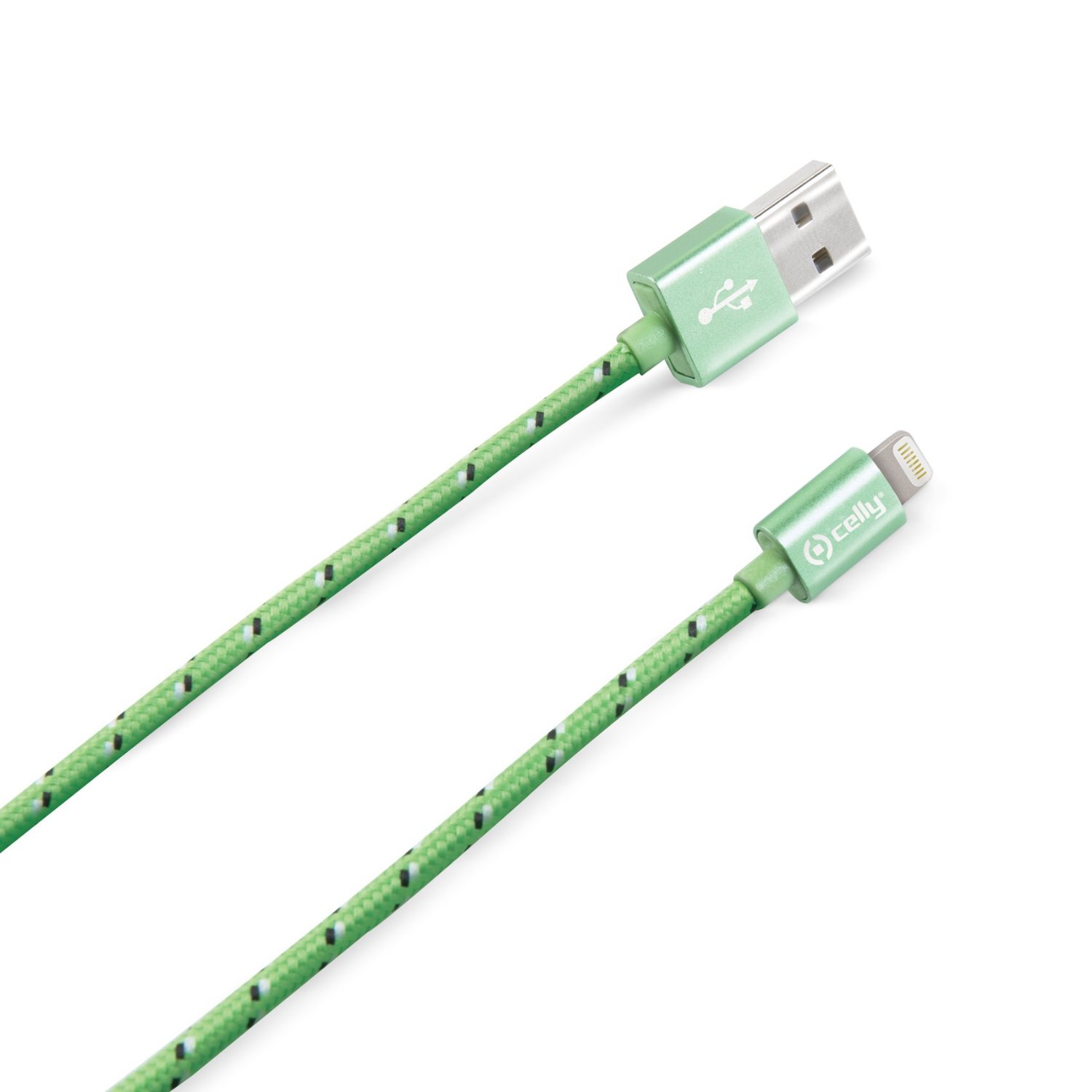  Cablu de date Celly Textil, Lighting, USB, Verde 