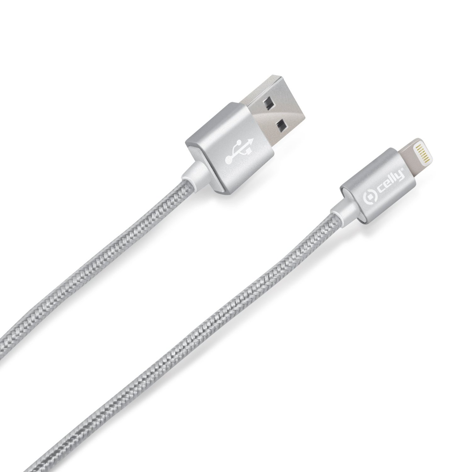  Cablu de date Celly Lighting Textil, USB, Argintiu 