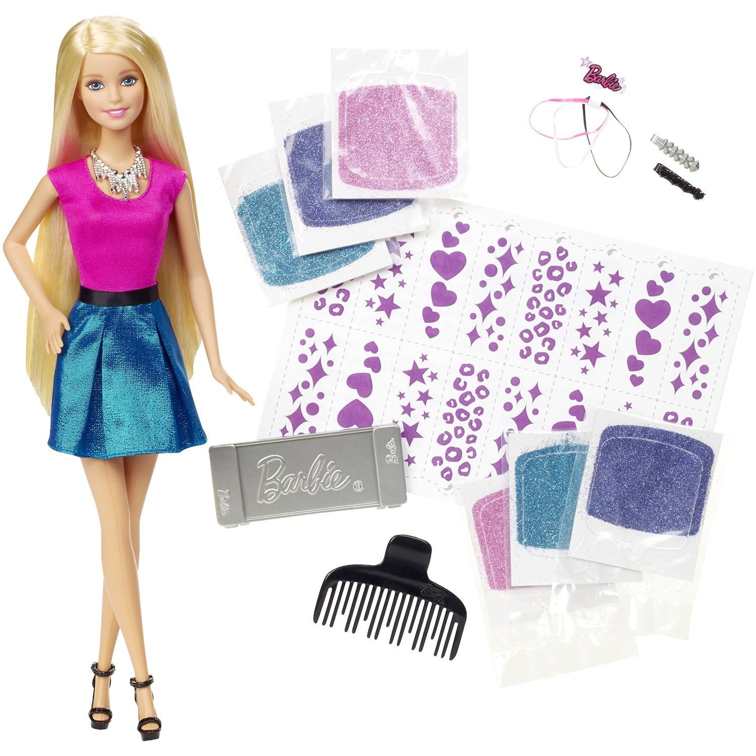  Set Papusa Si Accesorii Mattel Barbie Joaca Cu Parul Si Sclipici 