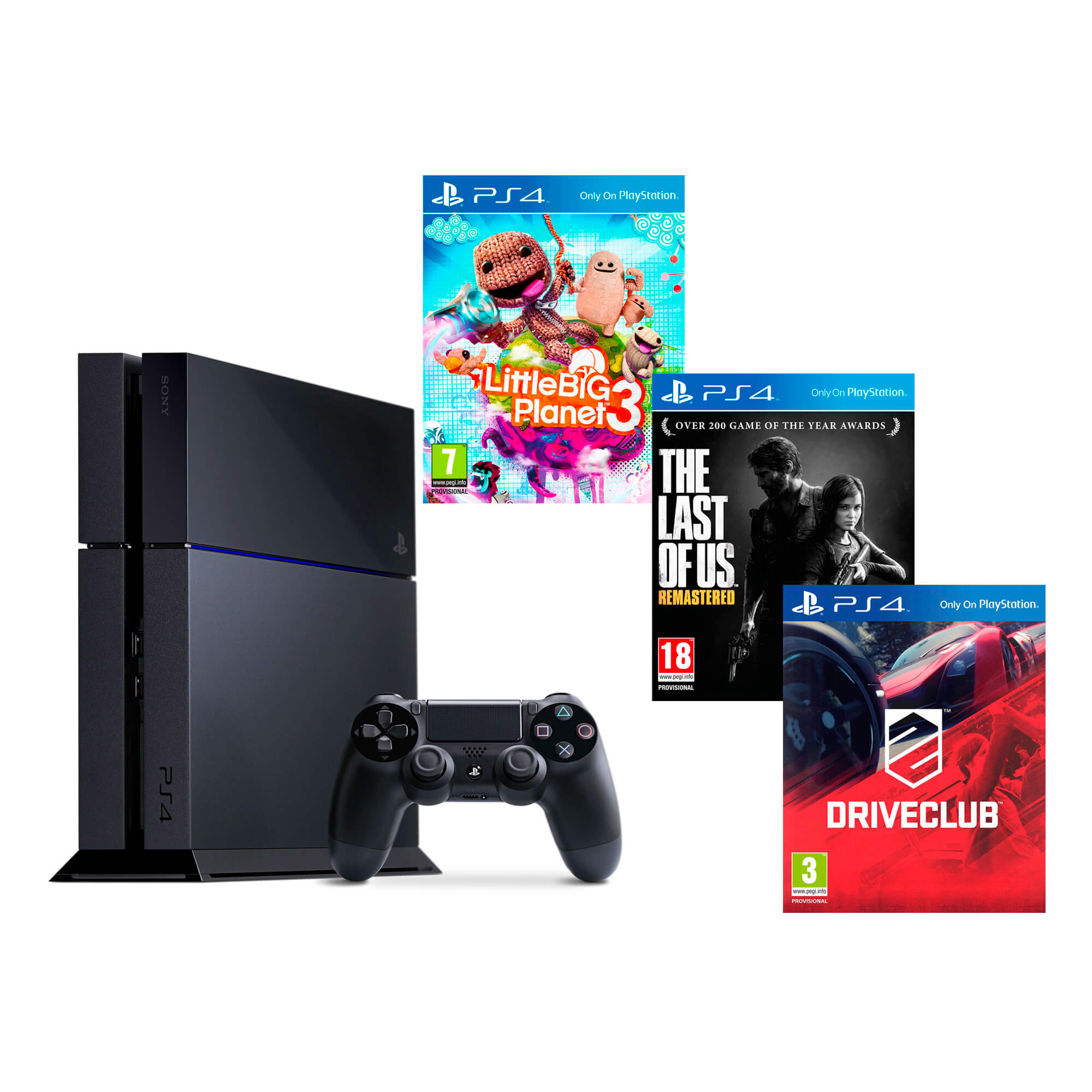  Consola Sony Playstation 4, 500 GB, Negru + Joc The Last of Us + Joc Drive Club + Joc Little Big Planet 3 