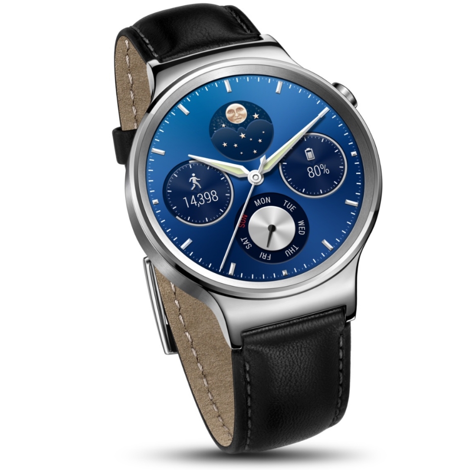  Smartwatch Huawei W1 Steel, Curea piele neagra 