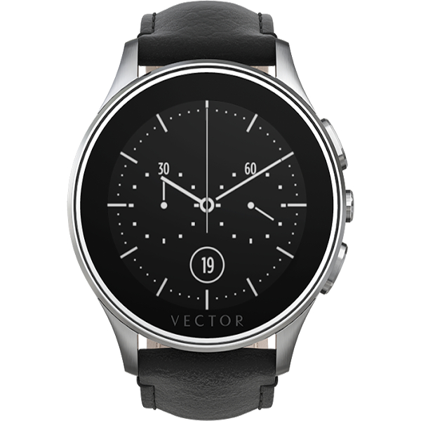  Smartwatch Vector Luna, Argintiu, Curea slim piele neagra 