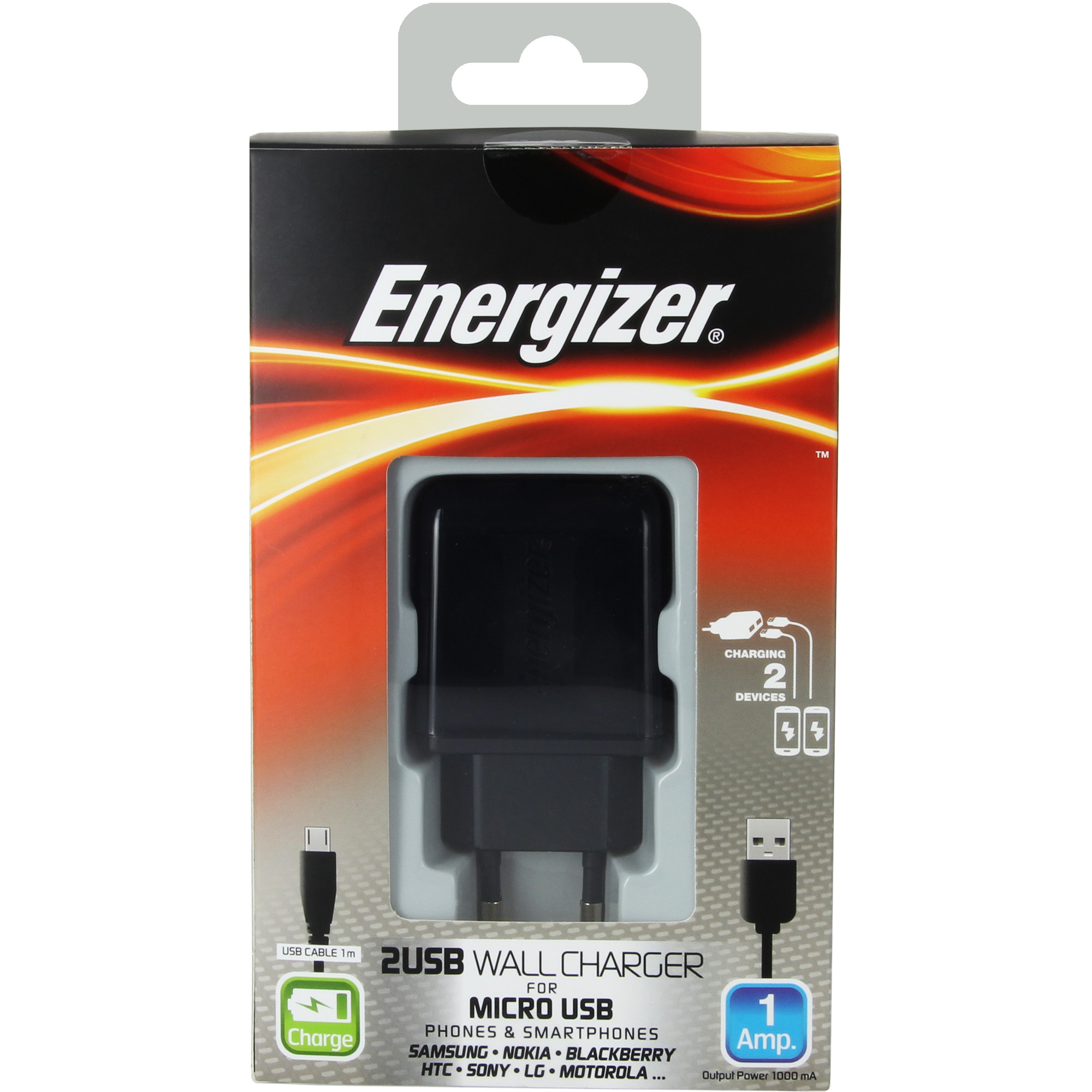  Incarcator retea Energizer 2 x USB, microUSB, Negru 