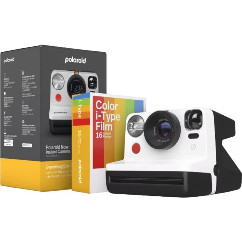 Pachet aparat foto instant Polaroid EB Now Generation 2, USB, Negru/Alb