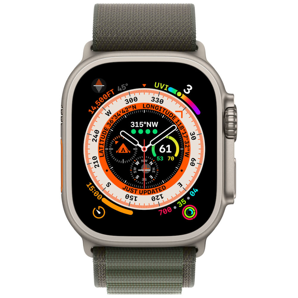 Apple Watch Ultra, Gps, Cellular, 49mm, Titanium Case, Green Alpine Loop, Large