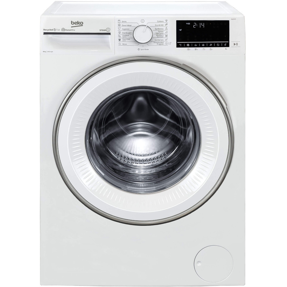 Masina de spalat rufe Beko B3WFU7843WB, 1400 RPM, 8 kg, Motor ProSmart Inverter, HomeWhiz, Bluetooth, SteamCure, AddXtra, Silent Tech, Recycled Tub, Clasa C