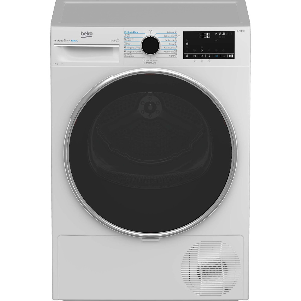  Uscator de rufe Beko B5T68247, 8 kg, 15 programe, Condensare cu pompa de caldura, RapiDry, RecycledDry, SteamCure, Motor ProSmart Inverter, AquaWave, OptiSense, GentleCare, Alb, Clasa A+++ 