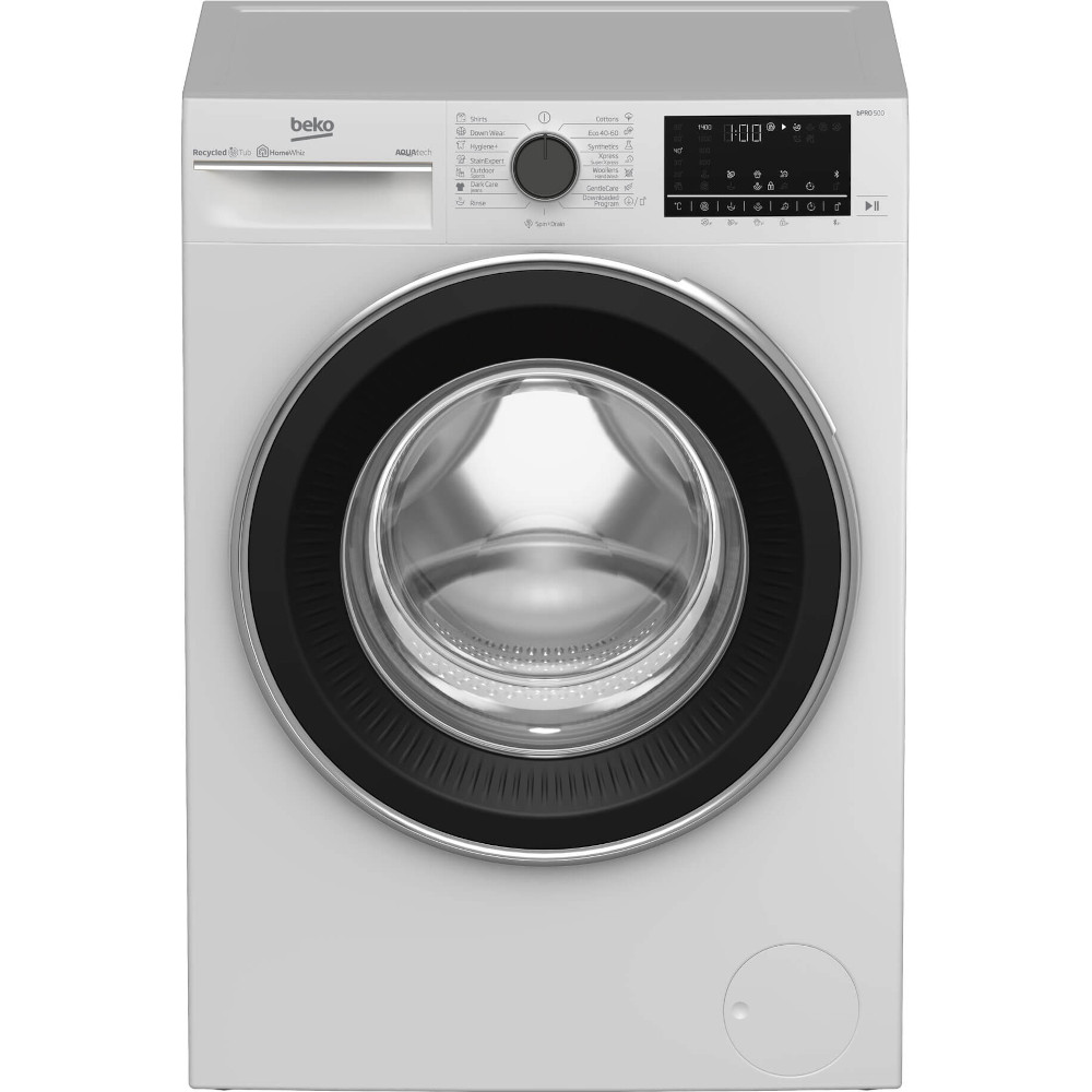 Masina de spalat rufe Beko B5WF U78418 WB, 8 kg, 1400 rpm, SteamCure, Recycled Tub, HomeWhiz, Motor ProSmart Inverter, AquaTech, Blocare acces copii, Clasa A