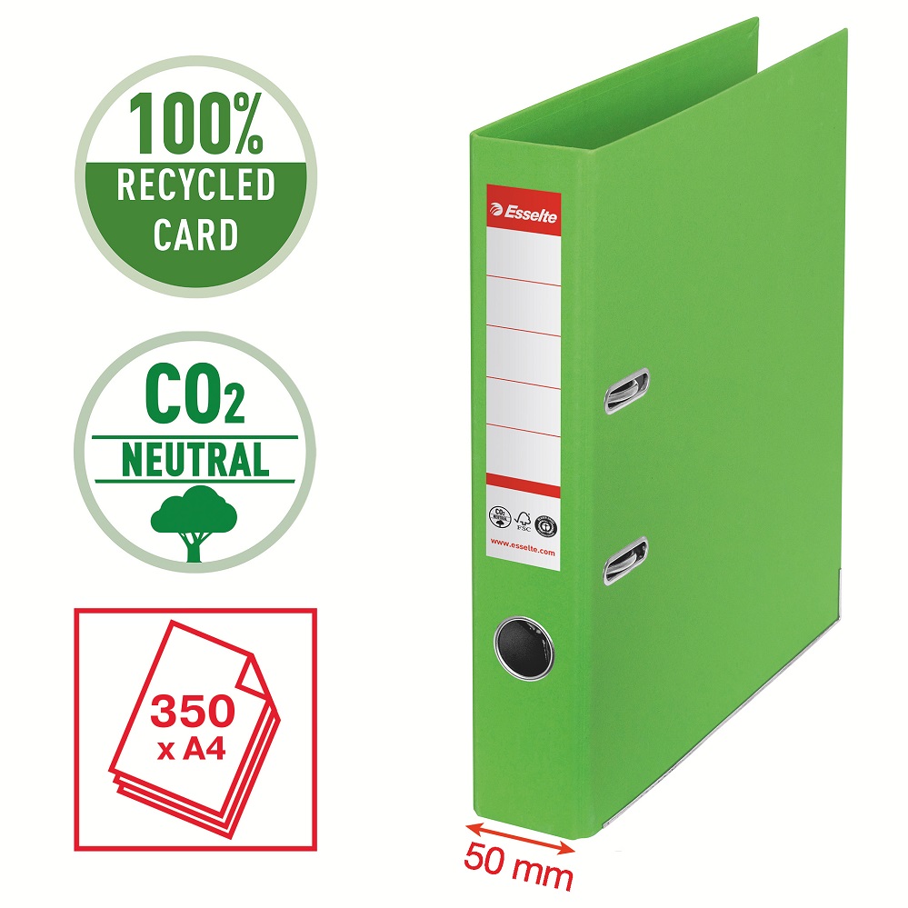 Biblioraft Esselte No.1 Power Recycled, Carton Cu Amprenta Co2 Neutra, A4, 50 Mm, Verde