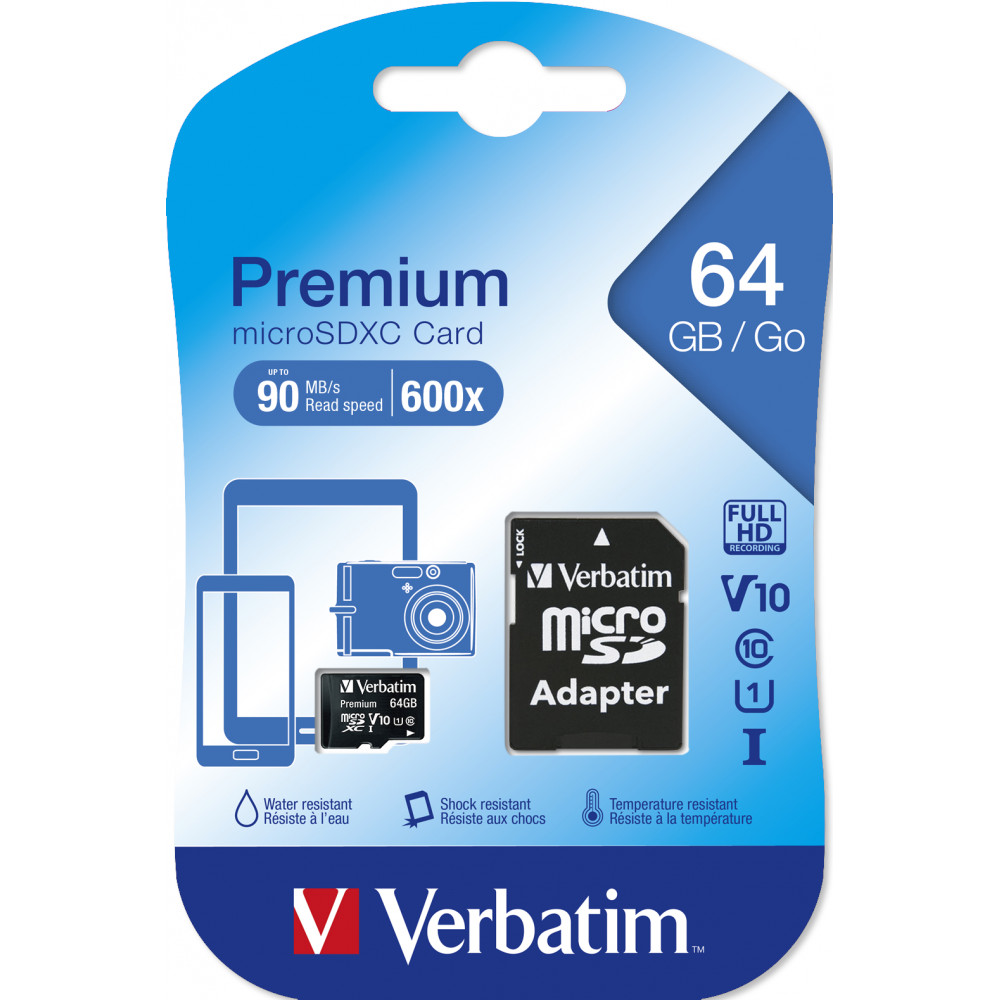 Card de memorie Verbatim 44083, Premium U1 Micro SDHC, 32GB + Adaptor