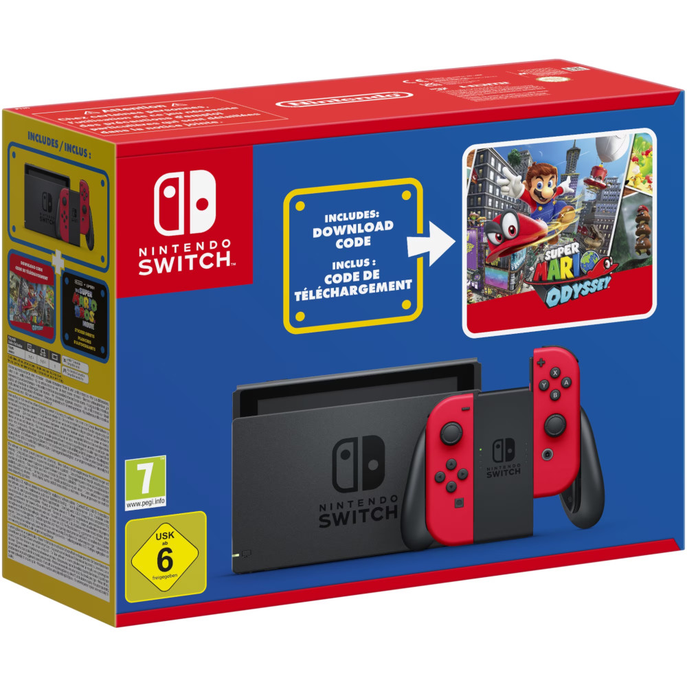  Consola Nintendo Switch Super Mario Odyssey Edition Red Joy-Con (cod Super Mario Odyssey inclus), Negru/Rosu 
