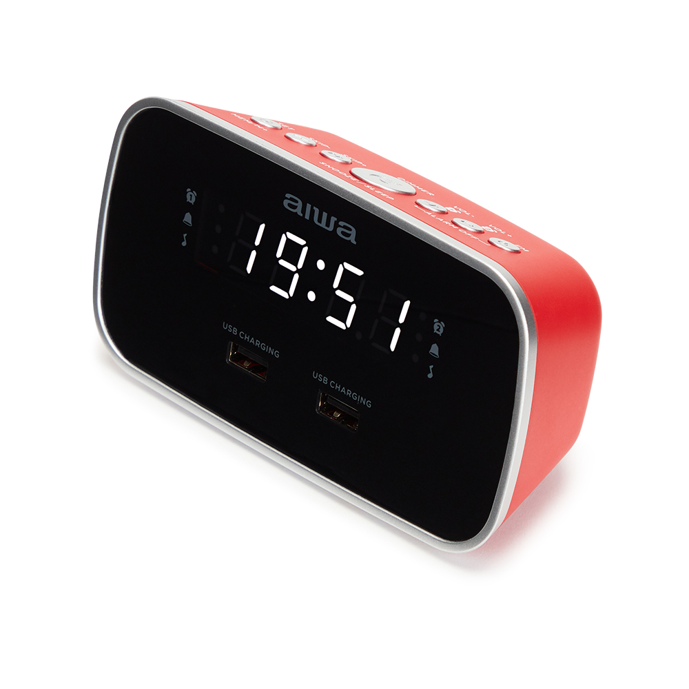 Radio cu ceas Aiwa CRU-19RD, Alarma, FM, USB, Rosu