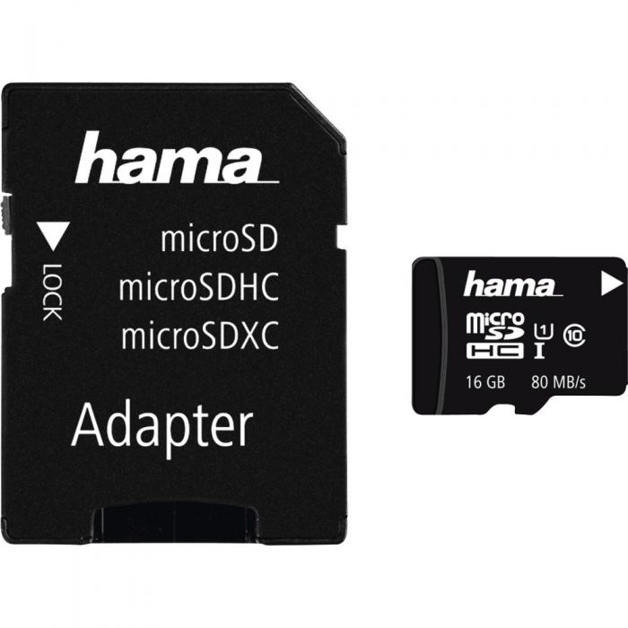Card de memorie Hama 124138 MicroSDHC, 16GB, Clasa 10 + Adaptor