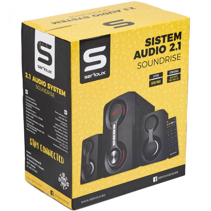 Sistem audio Serioux SoundRise 2.1, 60W, Bluetooth, Negru