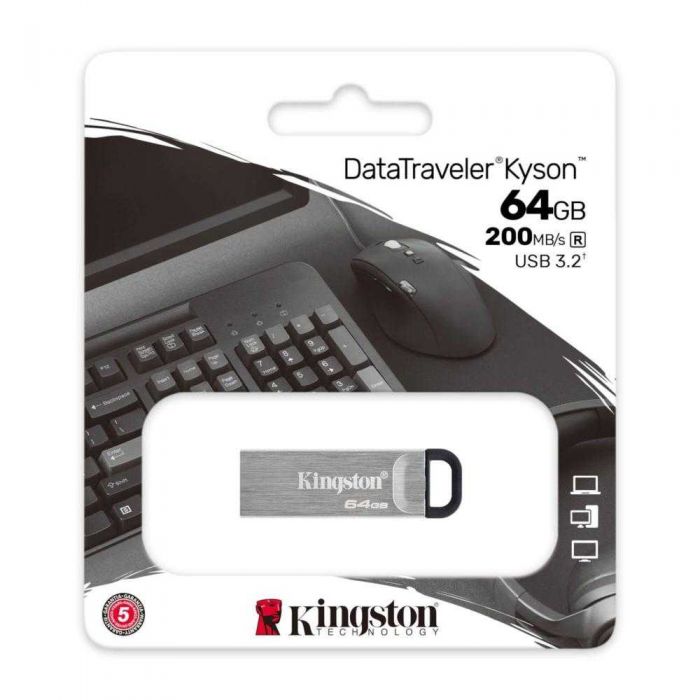 Memorie USB Kingston DataTraveler Kyson, 64GB, USB 3.2 Type-A, Metalic
