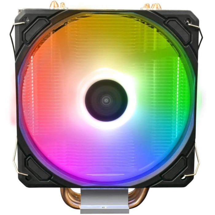 Cooler procesor Gamdias Boreas E1 410, 4 pin, Flux aer 70.2 CFM, Nivel zgomot  9 - 31 dB, Ilumninare RGB, Compatibil Intel/AMD, Negru