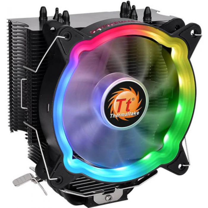 Cooler procesor Thermaltake UX200, 12 V, Putere 130 W, Nivel zgomot 26.33 dB, Presiune aer 1.18 mm-H2O, Flux aer 43.34 CFM, Iluminare aRGB, Compatibil Intel /AMD, Negru