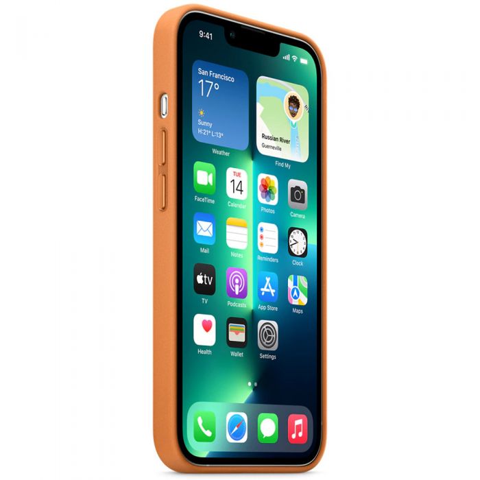 Husa de protectie Apple Leather Case with MagSafe pentru iPhone 13 Pro, Golden Brown