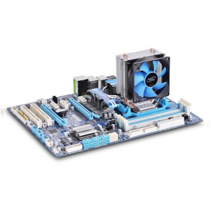 Cooler Procesor DeepCool Iceedge Mini FS V2.0, 2 heatpipe-uri, Flux aer 25.13 CFM, Compatibil Intel LGA/AMD, Negru/ Albastru