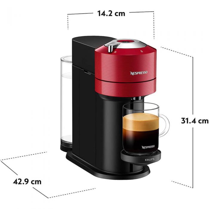 Espressor cu capsule Nespresso Krups XN910510 Vertuo Next, 1500 W, 1.1 L, Control prin Bluetooth si Wi-FI, Tehnologie Centrifusion, Rosu
